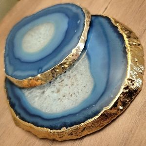 AGATE 💙 Vibrant Blue ~ 24k Gold & Genuine Silver Plated Coasters